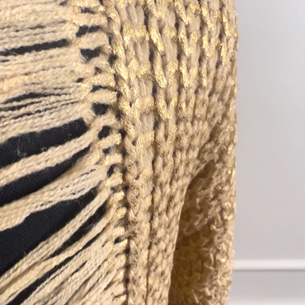 NWOT FRINGE Back Sweater Dress. Yellow/Gold Metallic S/M - Picture 8 of 9